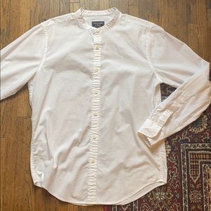 White collarless button down